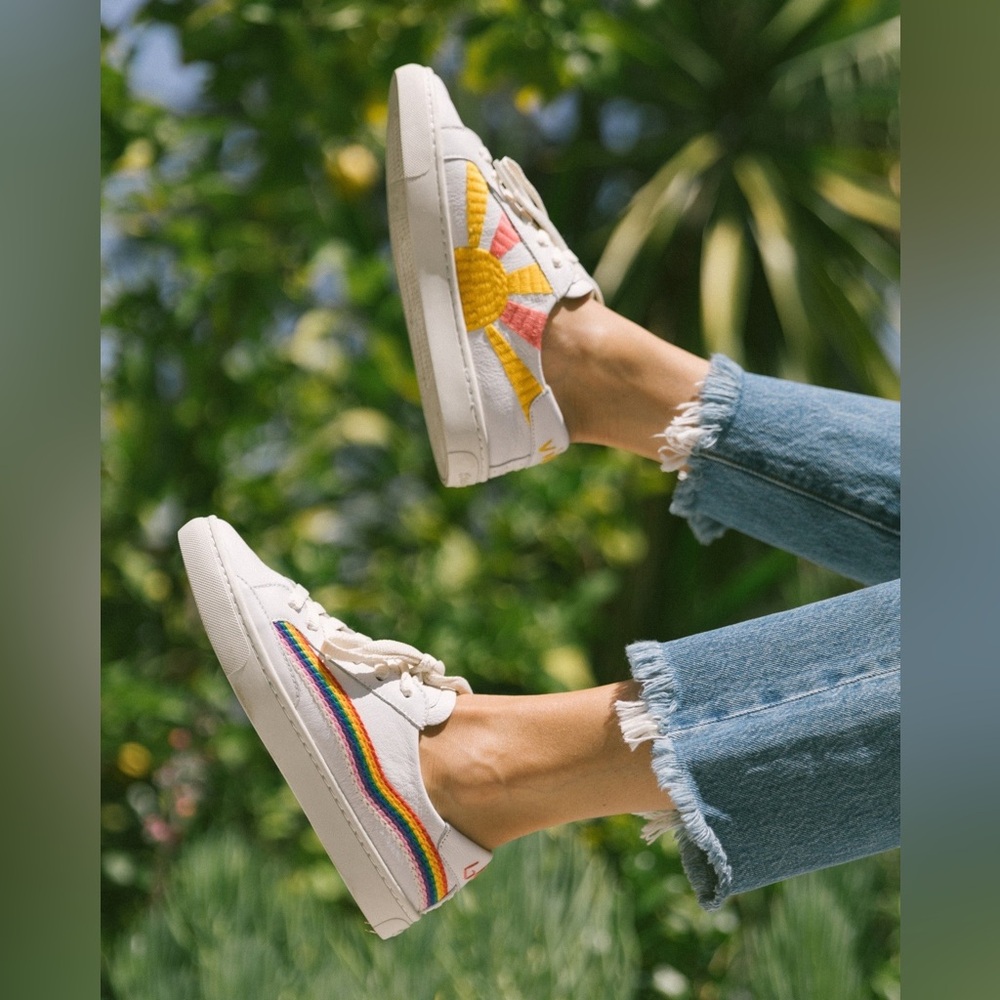 Soludos The Ibiza Classic Sneaker in Oasis White - Rainbow Wave - Women's 7.5